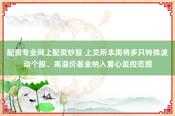 配资专业网上配资炒股 上交所本周将多只特殊波动个股、高溢价基金纳入重心监控范围