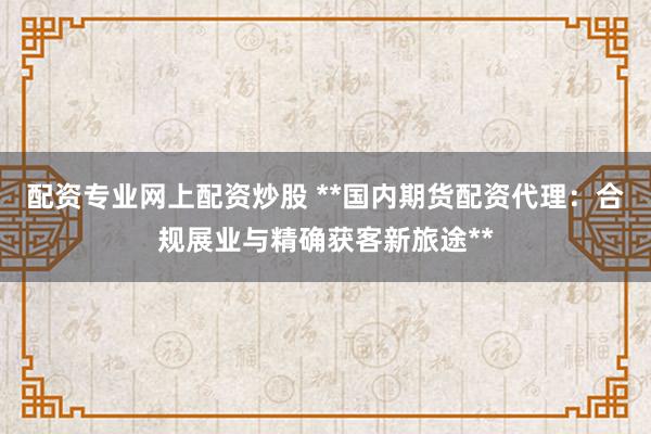 配资专业网上配资炒股 **国内期货配资代理：合规展业与精确获客新旅途**